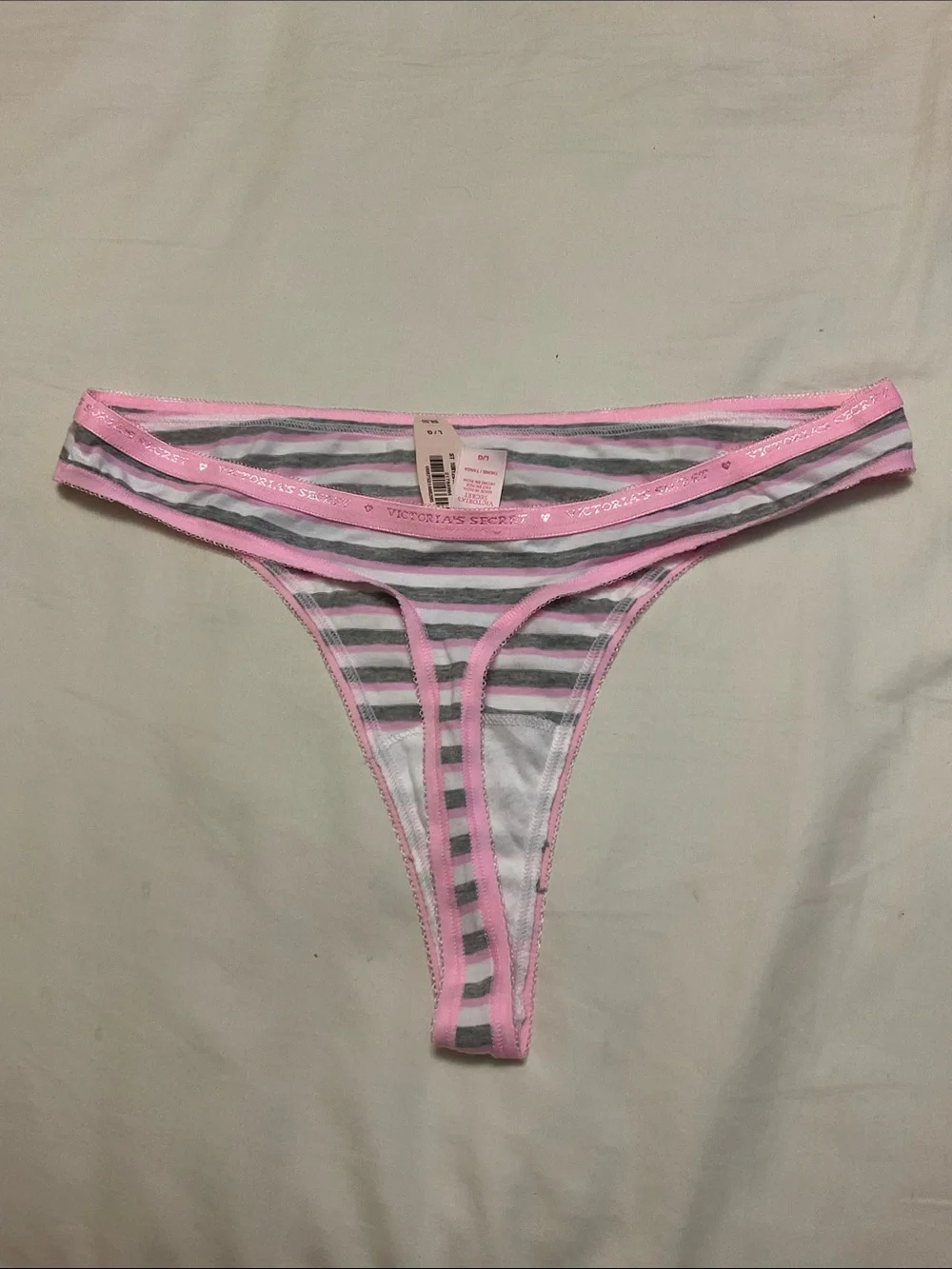 Victoria's Secret Pink & Gray Striped Cotton Thong